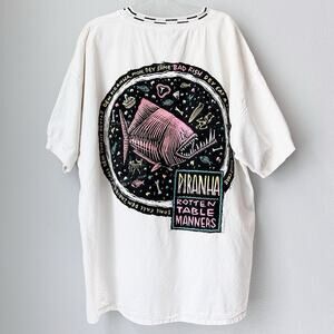 Vintage 1990s Sun Sportswear Piranha Large Print T-Shirt Skate Surf Street Tee L